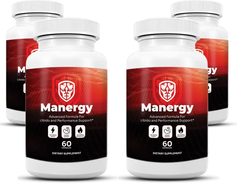 Manergy supplement bottles showing the libido and performance support label